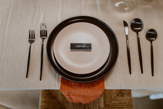 Black Rectangle Marble Tile Place Cards
