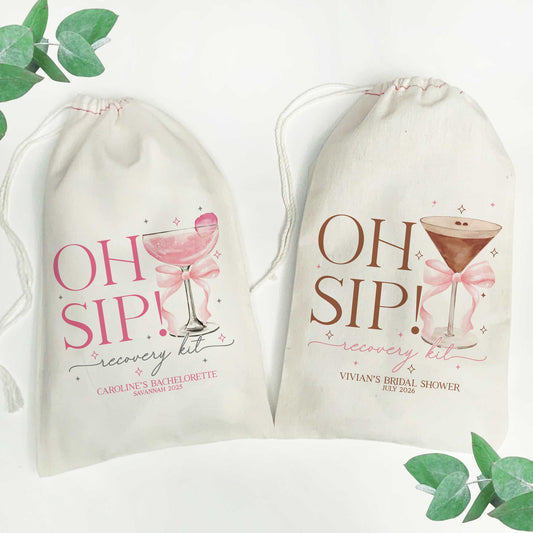 Oh Sip Pink Bow Cocktail Recovery Kit Bags