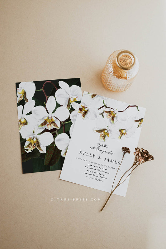 Romantic White Orchid Wedding Invitation | Kelly