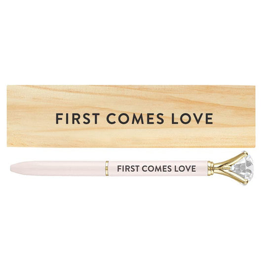 Wood Box with Gem Pen - First Comes Love