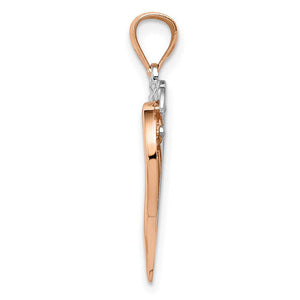 14k Rose Gold and White Gold Diamond Cut Heart Pendant, 19mm