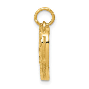 14k Yellow Gold Diamond Cut Filigree Heart Charm or Pendant, 17mm