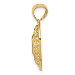 14k Yellow Gold and White Rhodium Filigree Heart Pendant, 17mm