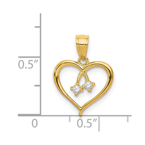 14k Yellow Gold & Cubic Zirconia Cut Out Heart Pendant, 13mm