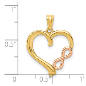 14k Yellow Gold and Rose Gold Infinity Heart Pendant, 18mm