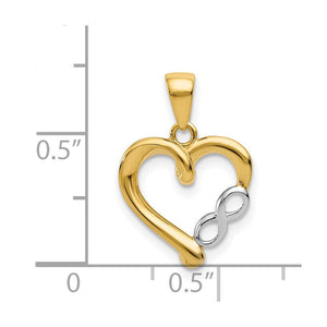 14k Yellow Gold and White Rhodium Infinity Heart Pendant, 13mm