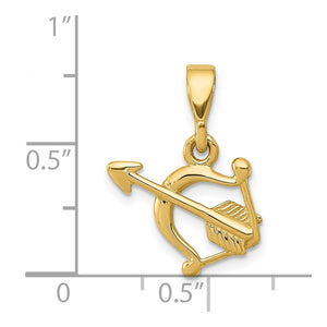 14k Yellow Gold Bow and Arrow Pendant, 13mm