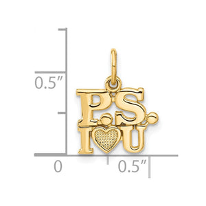 14k Yellow Gold P.S. I Love You Charm or Pendant, 12mm