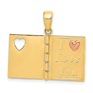 14k Two Tone Gold & Enamel Sweetheart Book Pendant, 13mm