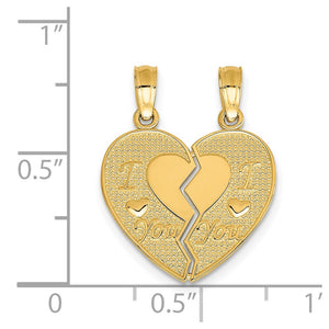 14k Yellow Gold I Love You Heart Set of 2 Charm or Pendants, 17mm