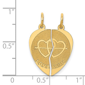 14k Yellow Gold I Love You Set of 2 Charm or Pendants, 17mm