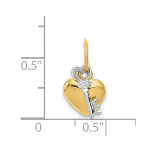 14k Two Tone Gold Heart and Key Charm