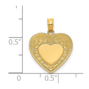 14k Yellow Gold Heart Pendant, 15mm