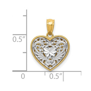14k Two Tone Gold 1Reversible Filigree Heart Pendant