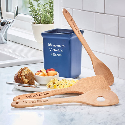 Any Message Wooden Utensil Holder Set