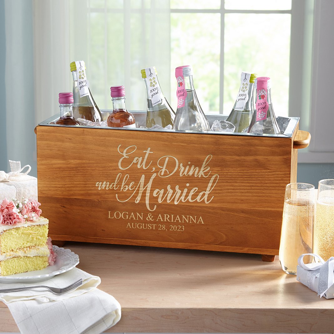 Eat, Drink & Be Married Wood Beverage Chiller