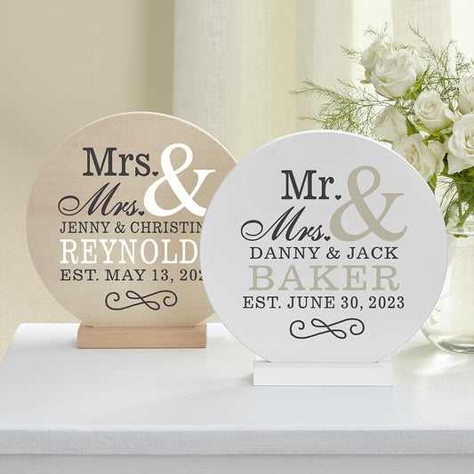 Happy Couple Wood Circle with Stand