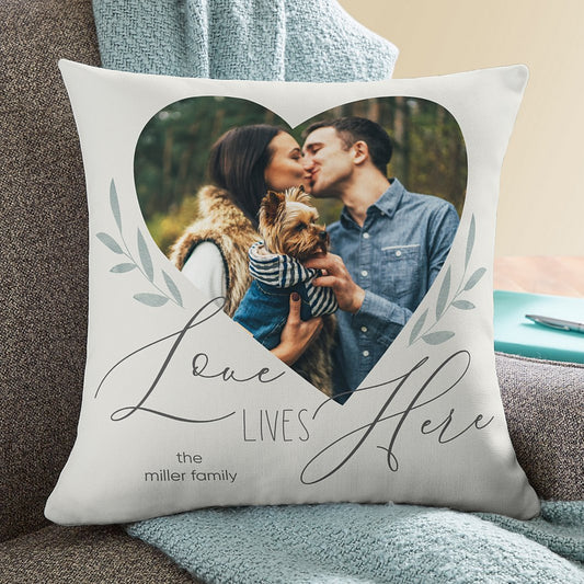 Love Lives Here Photo Throw Pillow