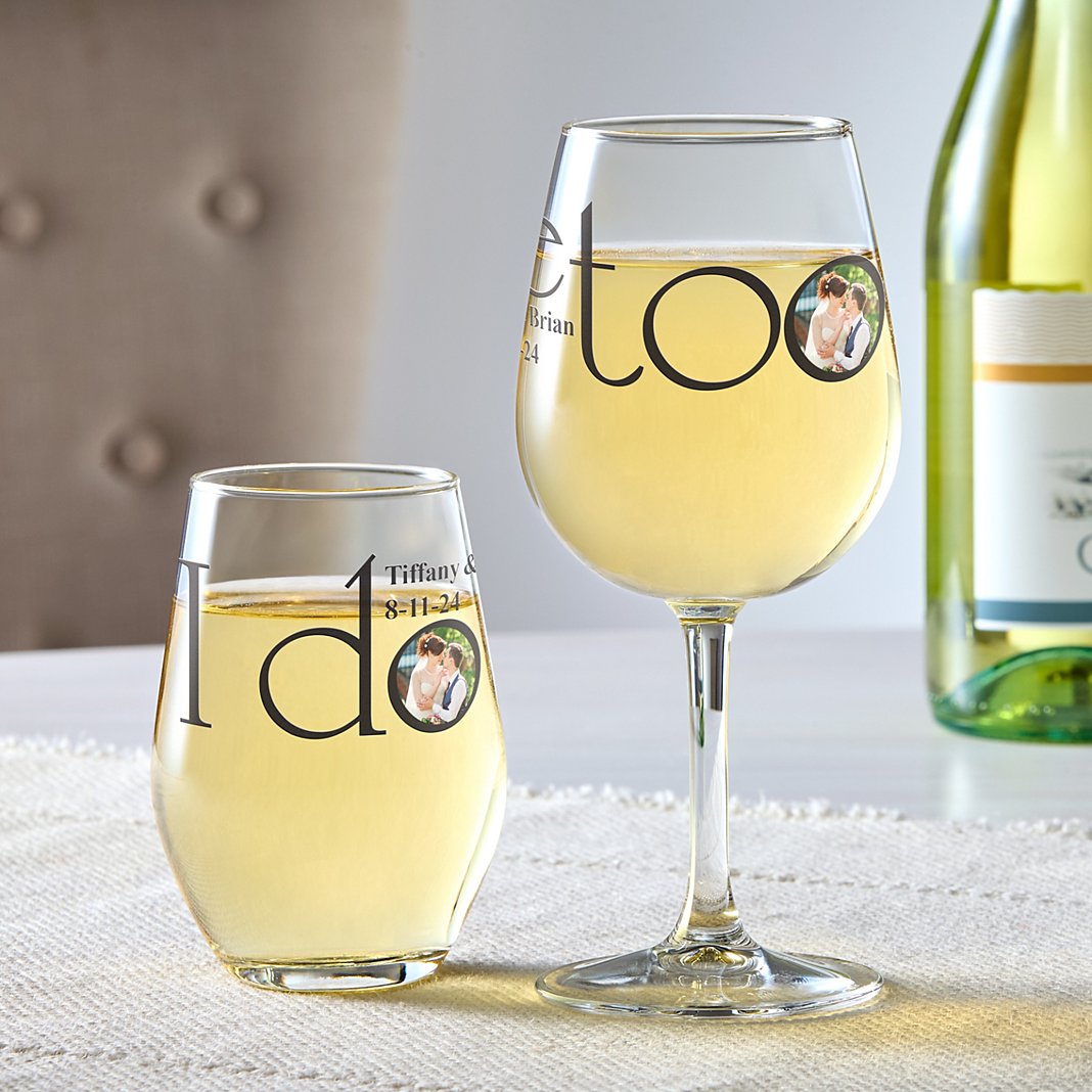 I Do, Me Too Photo Wine Glasses