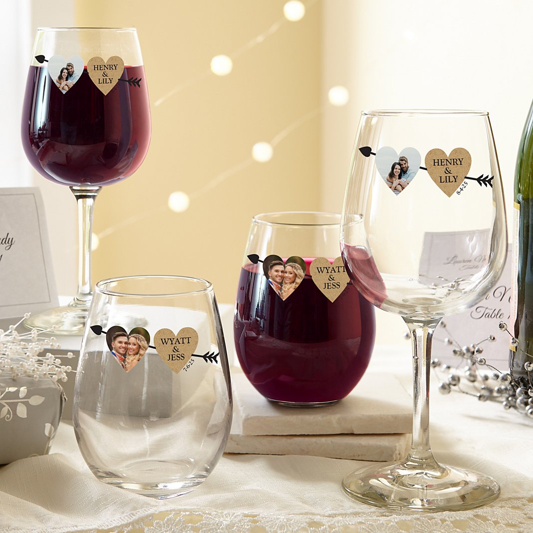 Two Hearts One Love Photo Wine Glasses
