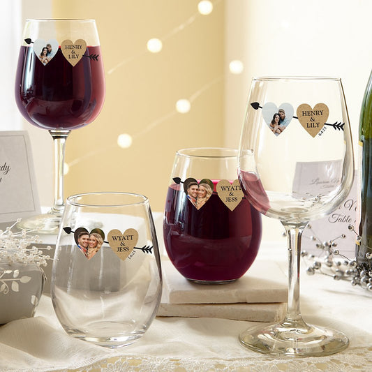 Two Hearts One Love Photo Wine Glasses