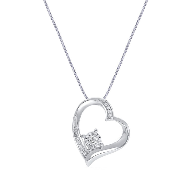 Lab Grown Floating Accent Diamond Heart Necklace