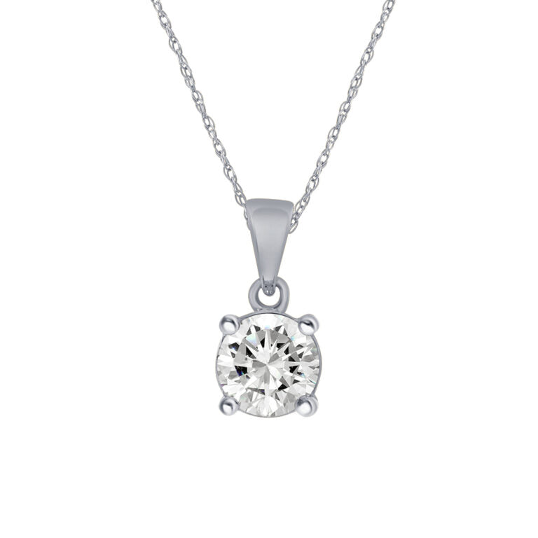Lab Grown Four Prong White Gold GH SI DIamond Solitaire Necklace