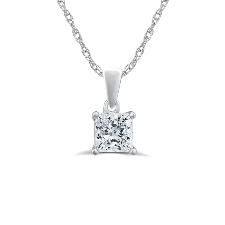 Lab Grown Princess Cut White Gold GH SI Solitaire Diamond Necklace