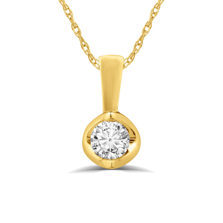 Lab Grown Yellow Gold Tension Set Diamond Solitaire Necklace