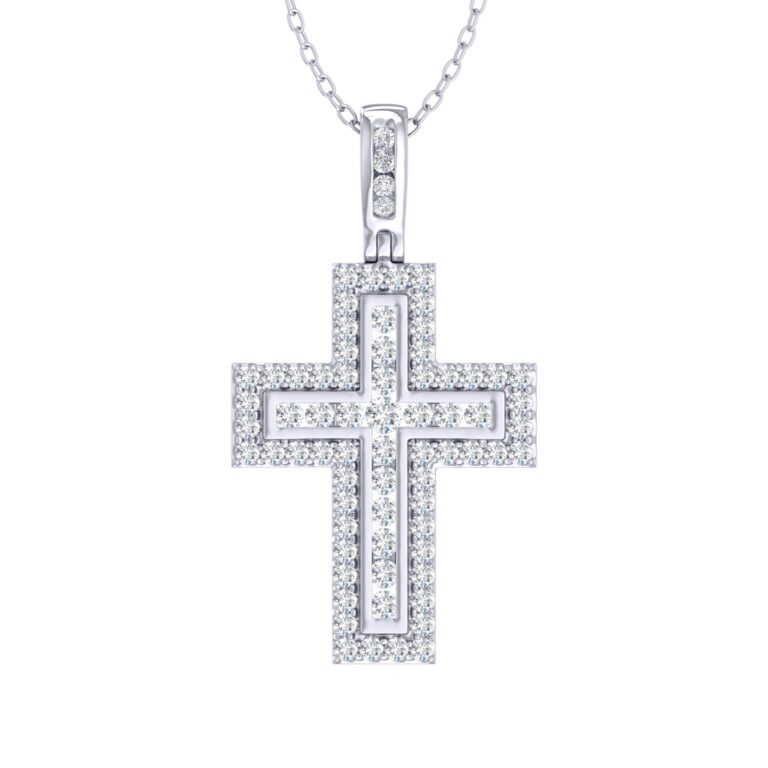 Lab Created Halo Diamond Cross Necklace