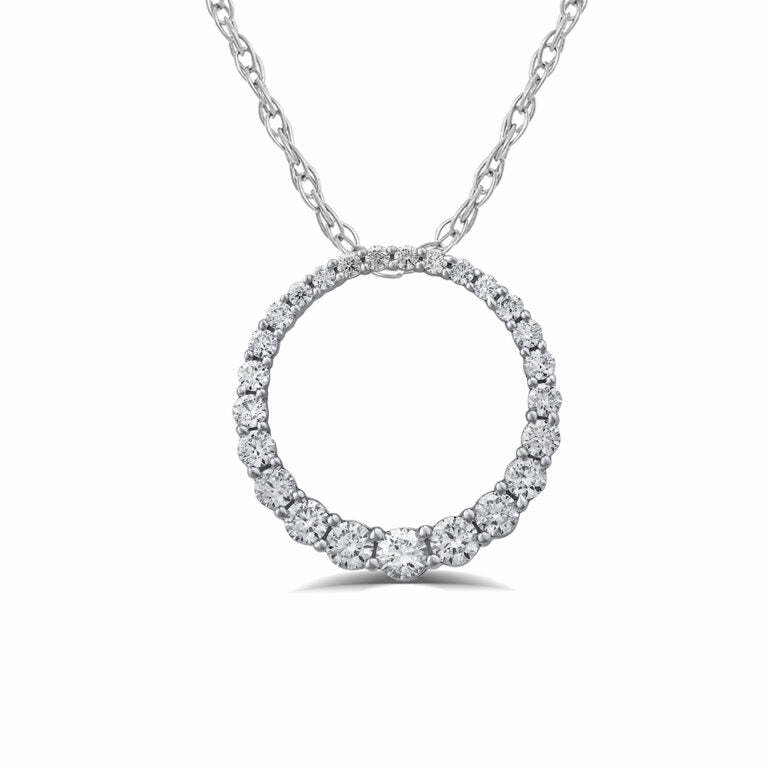 Lab Grown Graduating Circle Diamond Sterling Silver Necklace