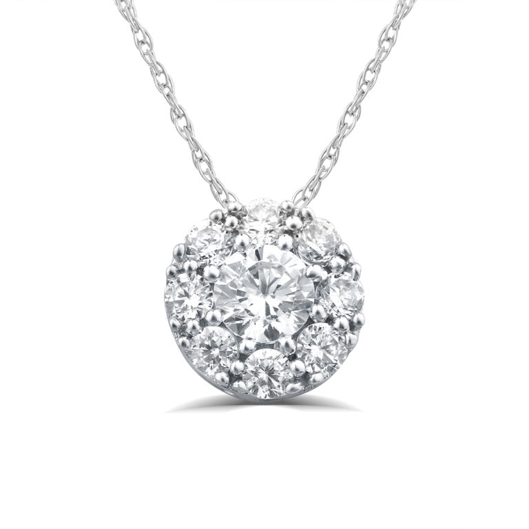 Floating White Gold Lab Grown Round Diamond Cluster Necklace