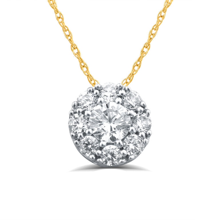 Floating Yellow Gold Lab Grown Round Diamond Cluster Necklace