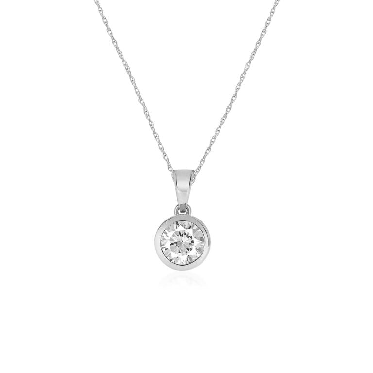 Lab Grown Bezel Set GH SI Diamond White Gold Necklace