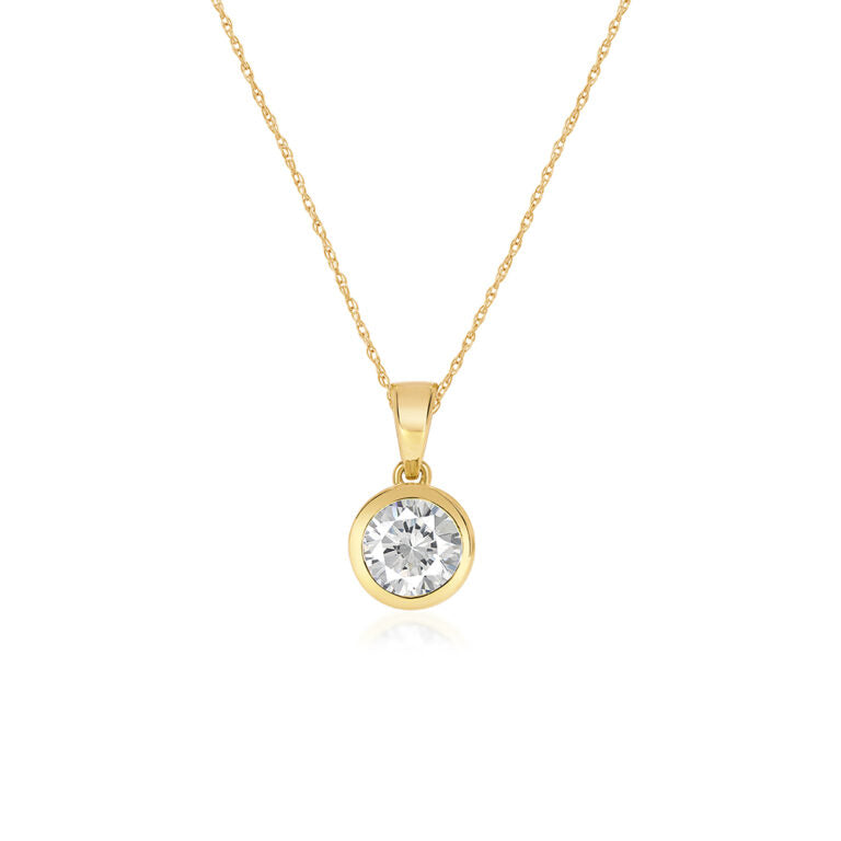Lab Grown Bezel Set GH SI Diamond Yellow Gold Necklace