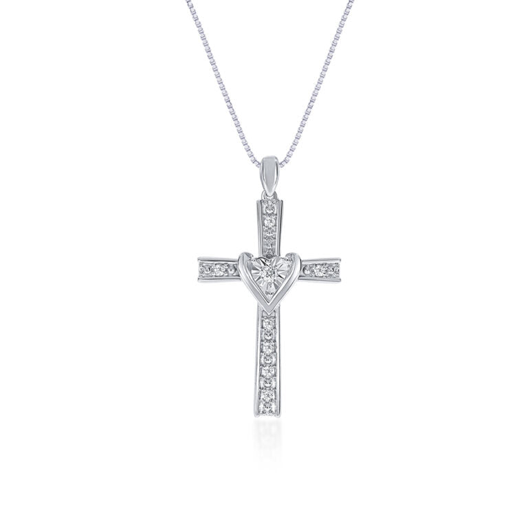 Lab Grown Diamond Cross Necklace with Heart Motif