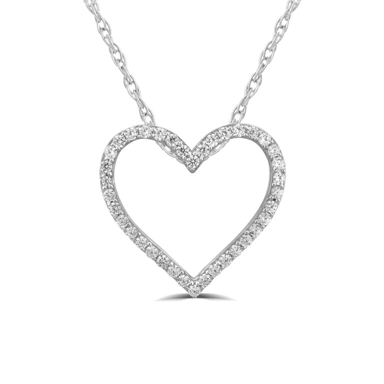 Lab Grown Heart Outline White Gold Floating Diamond Necklace