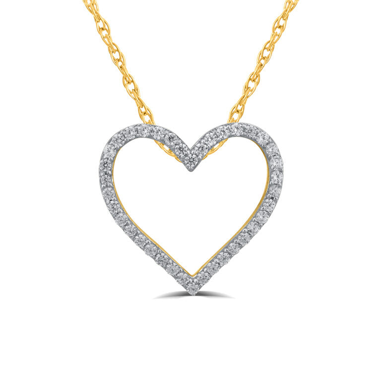 Lab Grown Heart Outline Yellow Gold Floating Diamond Necklace
