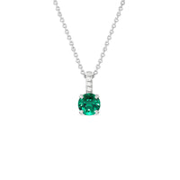 Round Shape Created Emerald and Lab Diamond Classic Solitaire Pendant With Studded Bale