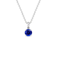 Round Created Sapphire and Lab Diamond Classic Solitaire Under Halo Pendant