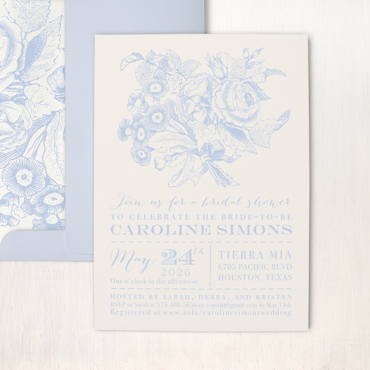 Floral Pale Blue Bridal Shower Invitations