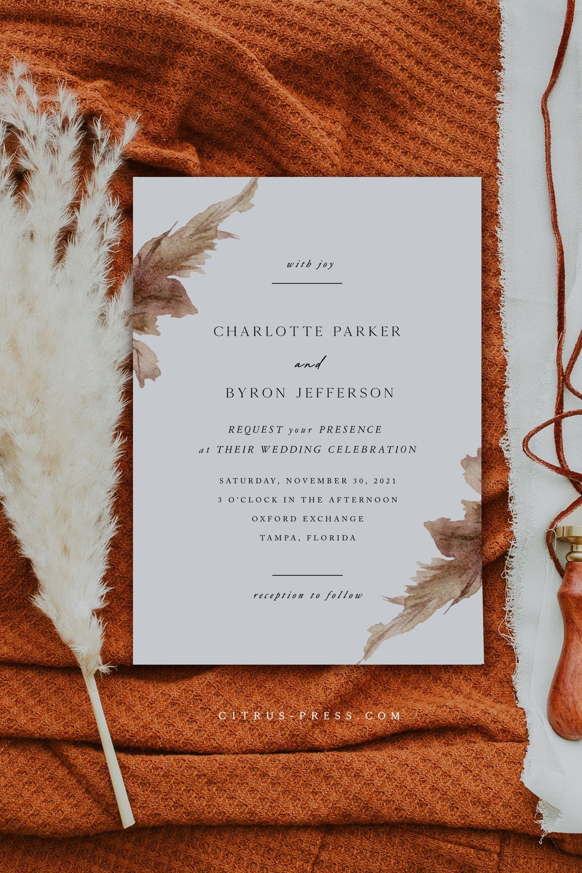 Pampas Grass Wedding Invitation | Printable Template