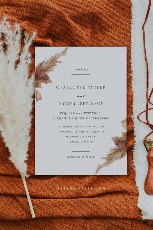 Pampas Grass Wedding Invitation | Printable Template