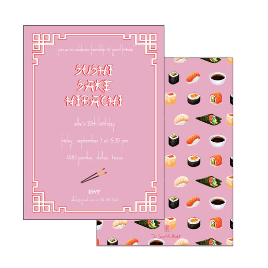 Sushi, Sake, Hibachi Pink | Invitation