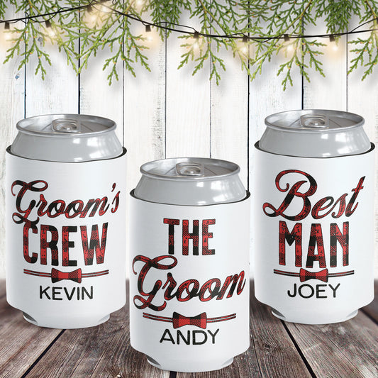 Plaid Groom's Crew Can Coolers