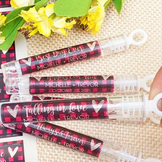 Pretty Plaid Wedding Bubble Labels