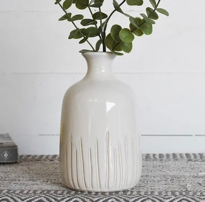 8.5" White Line Vase