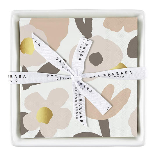 Ceramic Napkin Tray + Napkins - Blush Flowers