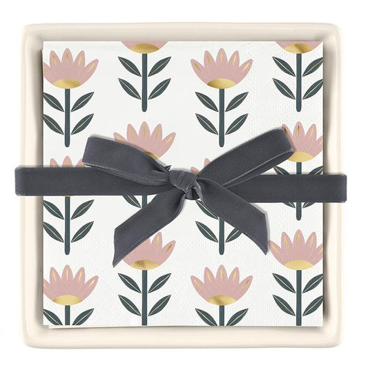 Ceramic Napkin Tray + Napkins - Flowers