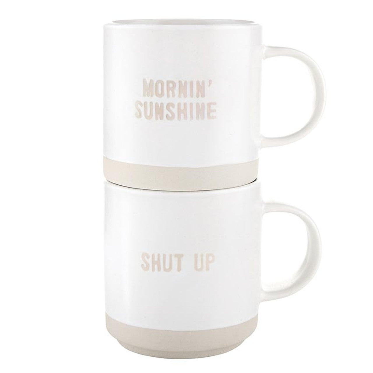 Face to Face Stackable Mugs - Mornin' Sunshine/Shut Up - Set of 2